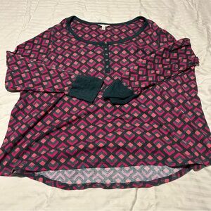 Terra & Sky Hot Pink Geometric Henley Top